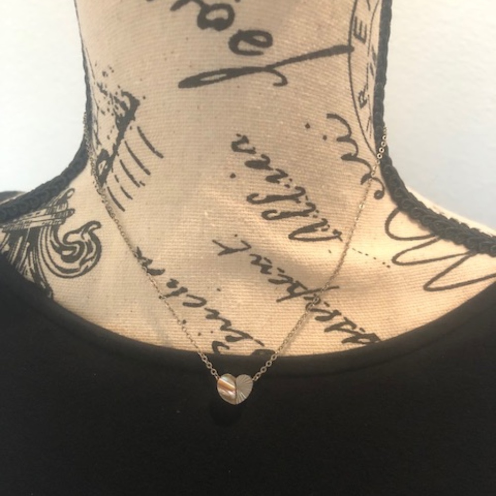 Vintage 1980's! Kids Heart Half Silver Half Shell Like Material Necklace